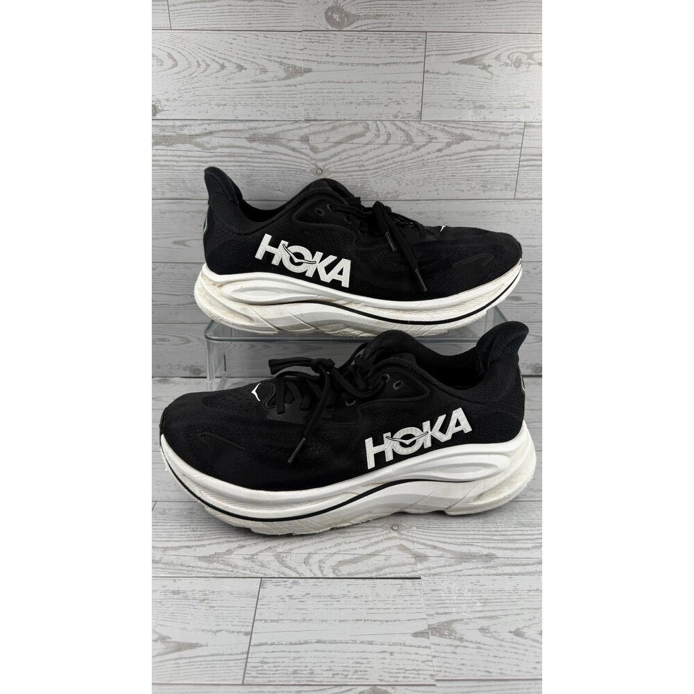 Hoka One One Clifton 10 1162030-BWHT Black White 10.5 2E Mens Running Shoes #440